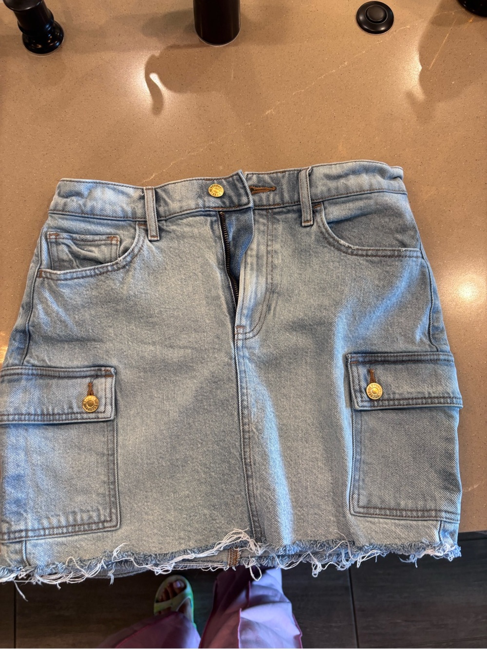 Express Light Blue Denim Cargo Mini Skirt